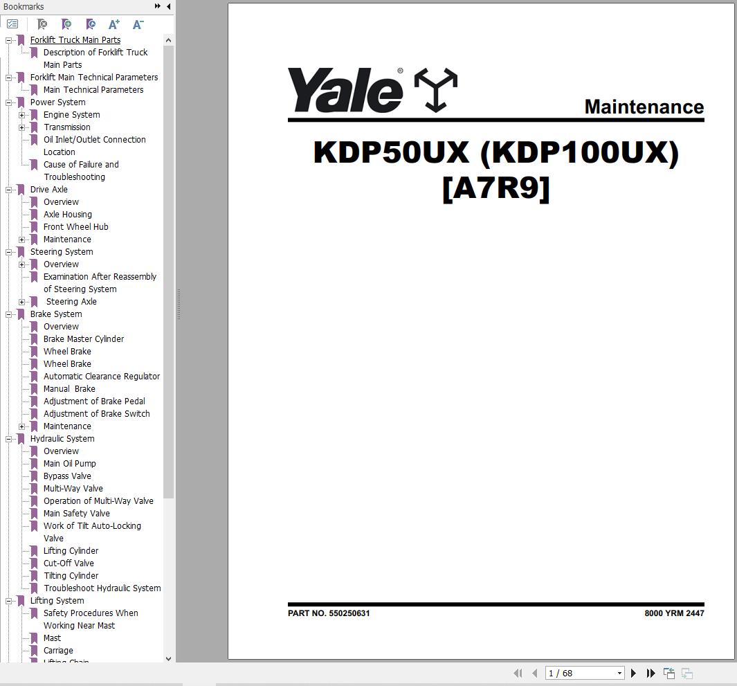 Yale Forklift A7R9 KDP100UX Service Manual 09.2023