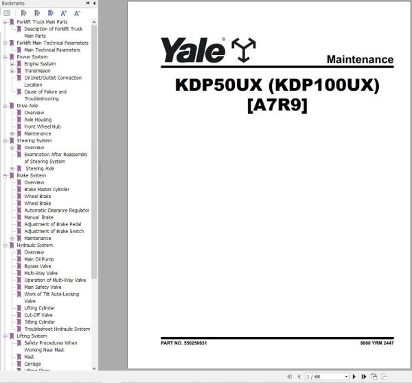 Yale Forklift A7R9 KDP50UX Europe Service Manual 09.2023