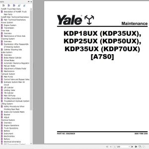 Yale Forklift A7S0 KDP18UX KDP25UX KDP35UX Service Manual 09.2023