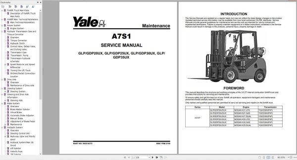 Yale Forklift A7S1 GP GLP GDP040 20UX Service Manual 08.2023