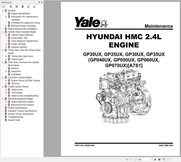 Yale Forklift A7S1 GP GLP GDP040 20UX Service Manual 08.2023 1