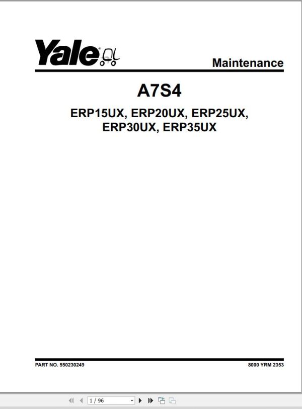 Yale Forklift A7S4 ERP15UX ERP18UX ERP20UX ERP25UX ERP30UX ERP35UX Service Manual