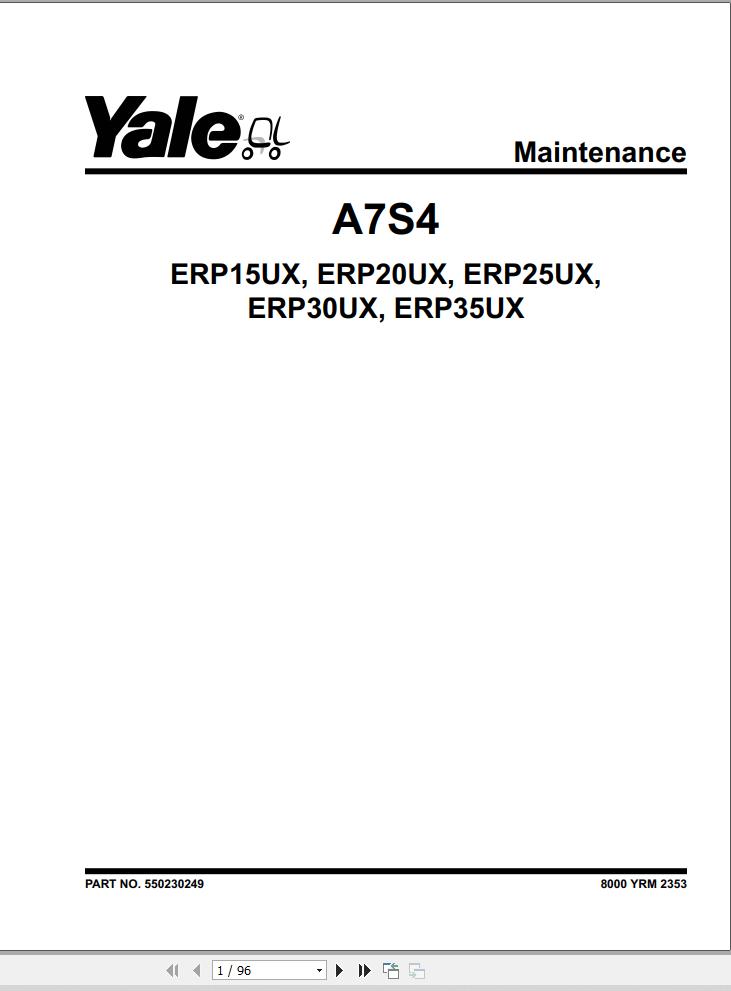 Yale Forklift A7S4 ERP15UX ERP18UX ERP20UX ERP25UX ERP30UX ERP35UX Service Manual