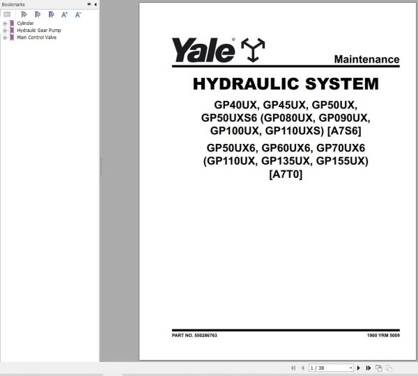 Yale Forklift A7S6 GP080UX GP090UX GP100UX Service Manual 09.2023