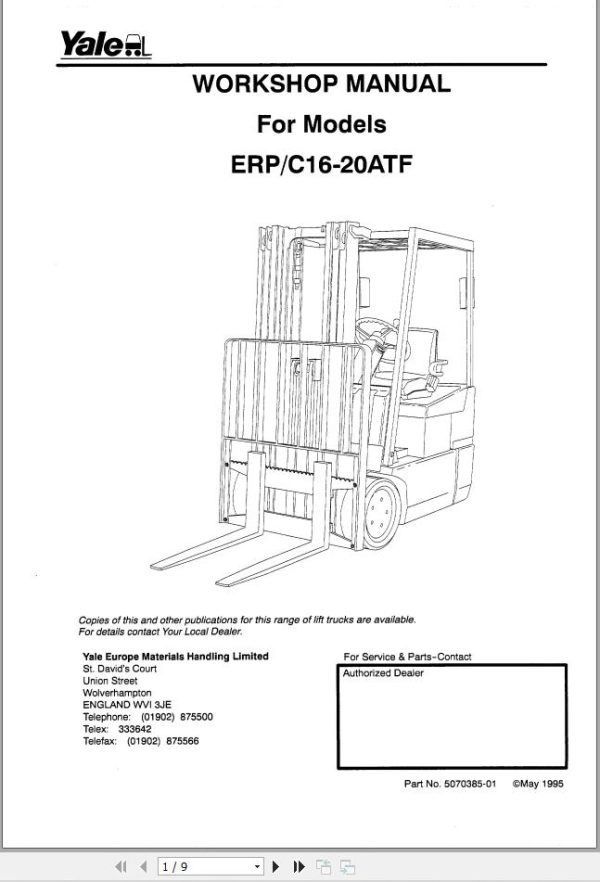 Yale Forklift A807 ERC ERP 16 18 20 ATF Service Manual