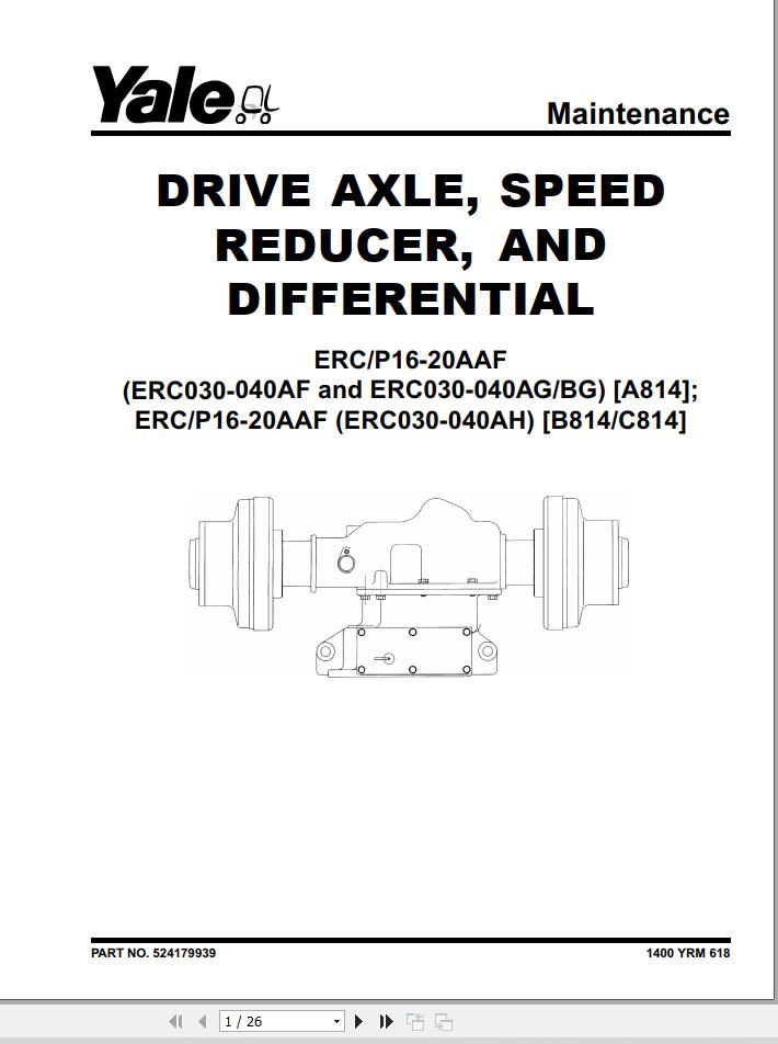 Yale Forklift A814 ERC AF BF Service Manual