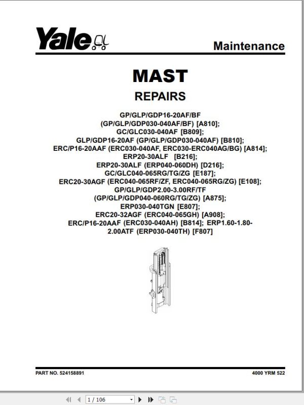 Yale Forklift A814 ERC030AG BG Service Manual 1