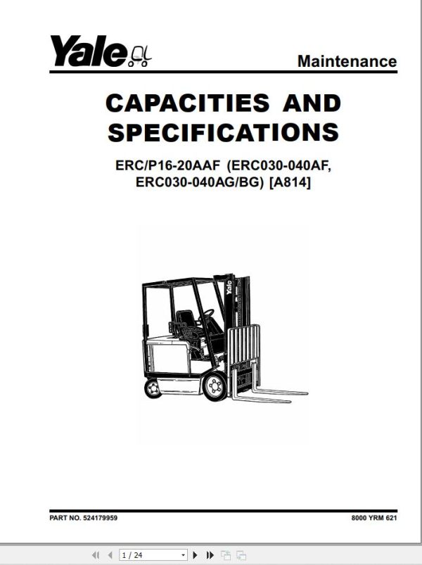 Yale Forklift A814 ERC ERP16 20AAF Service Manual 1
