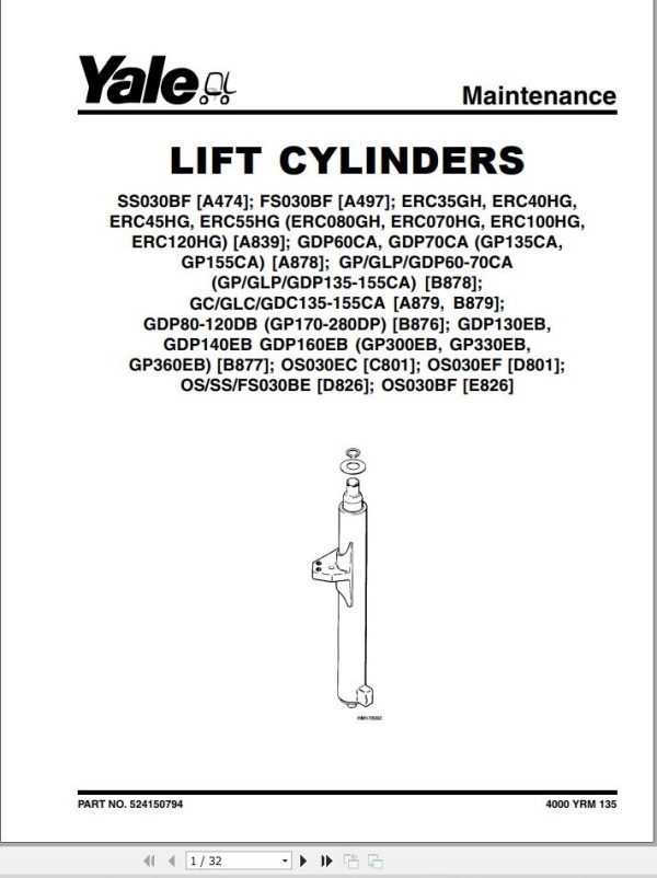 Yale Forklift A839 ERC HD Service Parts Manual