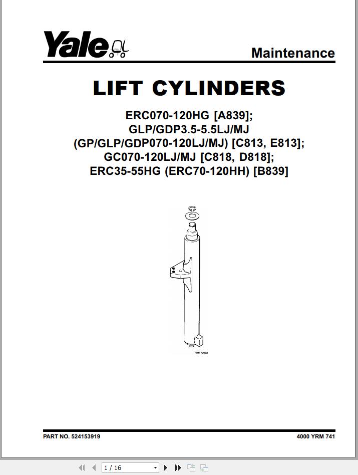Yale Forklift A839 ERC070 80 100 120HG Service Manual