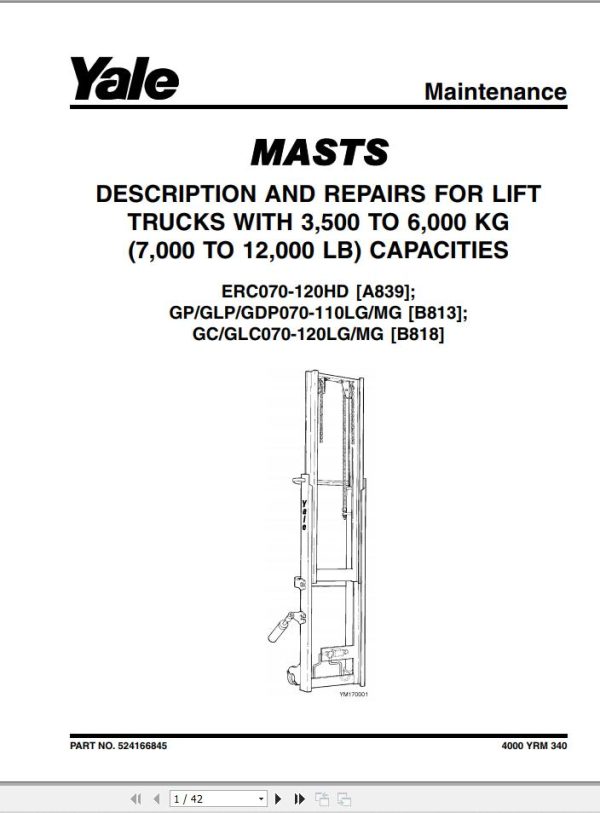 Yale Forklift A839 ERC070 80 100 120HG Service Manual 1