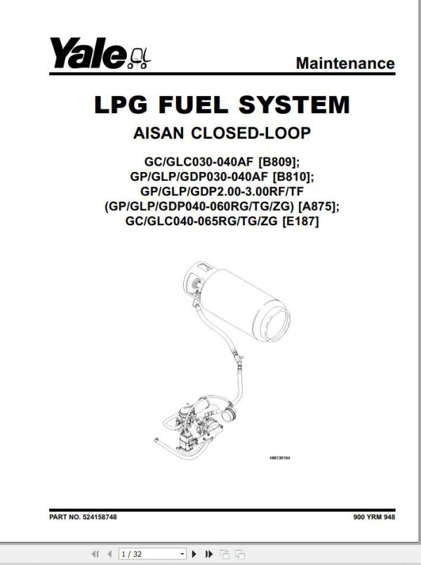 Yale Forklift A875 GDP050 060TG Service Manual 02.2023