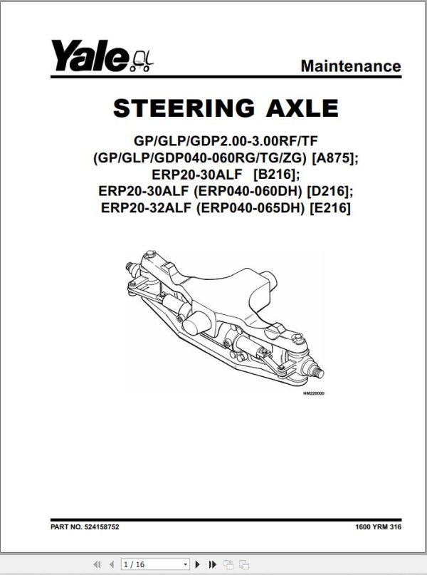 Yale Forklift A875 GDPGLP20 30RFTF Europe Service Manual 02.2023