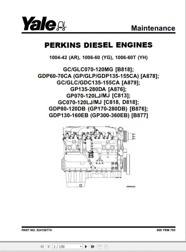 Yale Forklift A876 GLPGDP165 280DA Service Manual 1
