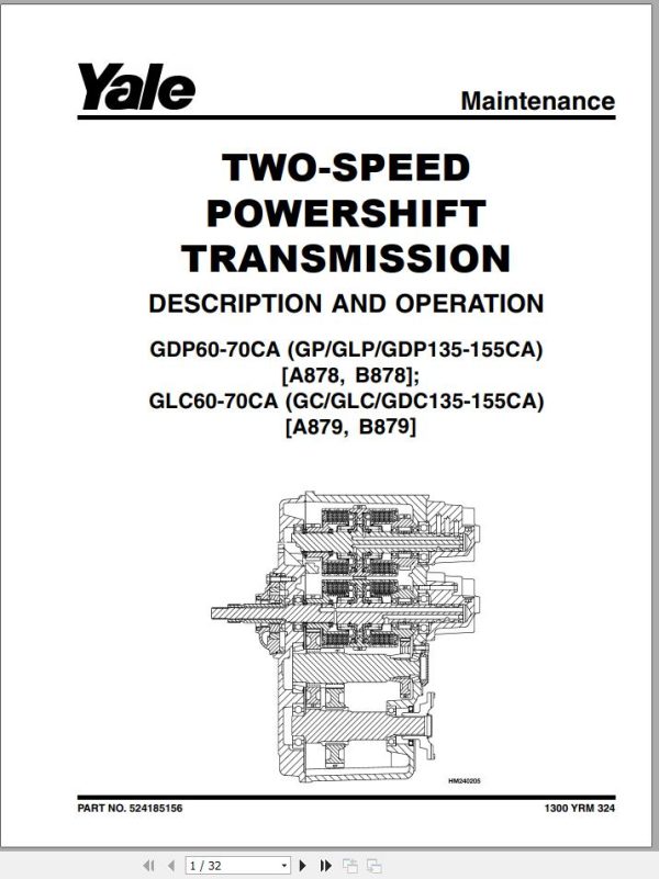 Yale Forklift A878 GDP60 70CA Europe Service Manual 02.2023