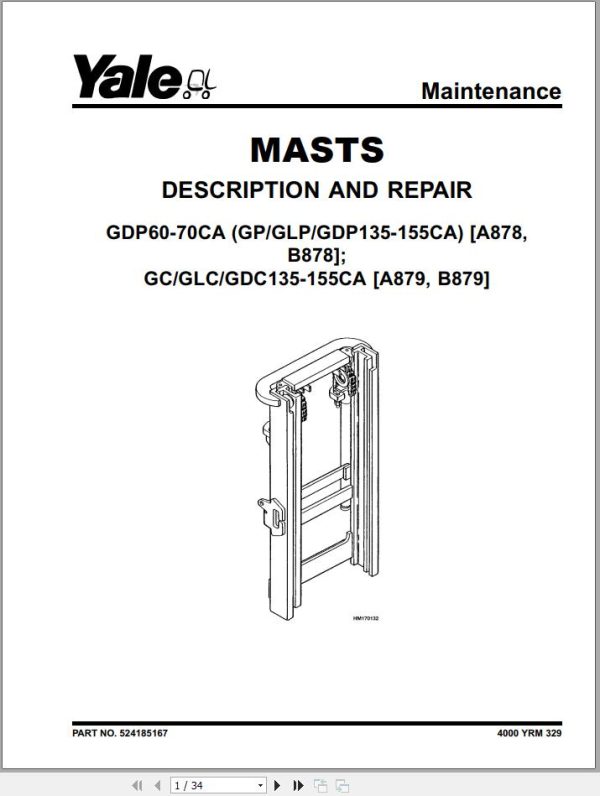 Yale Forklift A878 GPGDPGLP135 155CA Service Manual