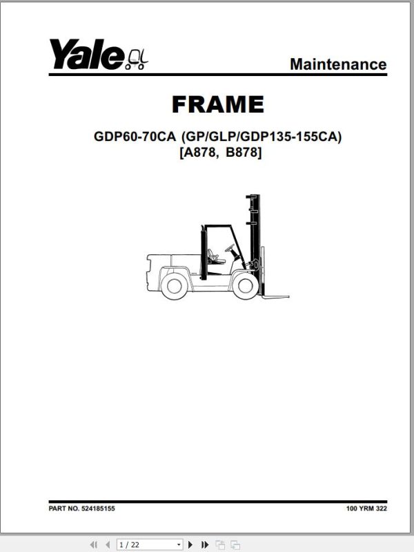 Yale Forklift A878 GPGDPGLP135 155CA Service Manual 2
