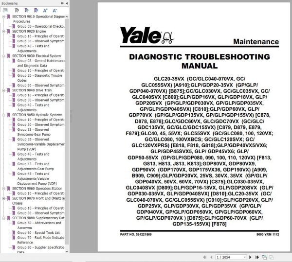 Yale Forklift A909 GDPGLP80 90VX GDPGLP80VX9 Europe Service Manual 02.2023 1