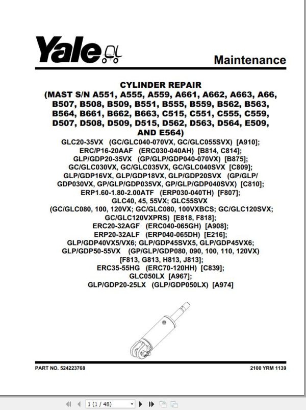 Yale Forklift A910 GC GLC040 GLC070VX Service Manual 1