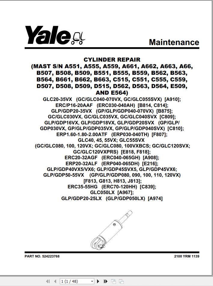 Yale Forklift A910 GLC20VX GLC25VX GLC30VX GLC35VX Service Manual