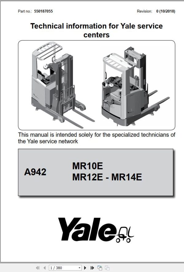 Yale Forklift A942 MR10E MR12E MR14E Service Manual