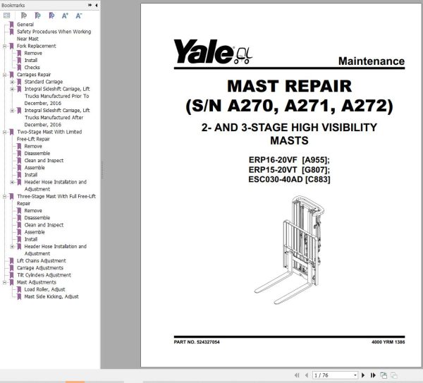 Yale Forklift A955 ERP16 18 20VF Service Manual 1