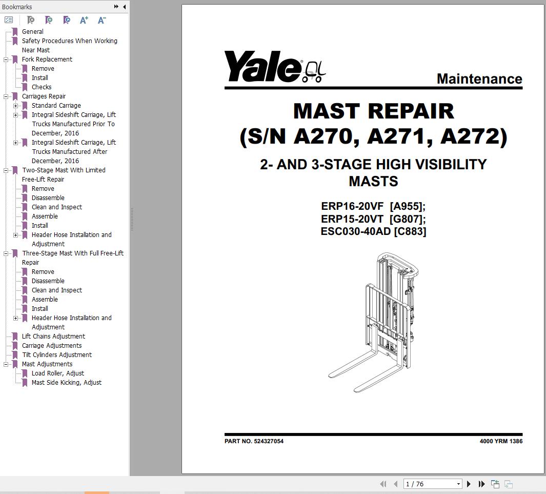 Yale Forklift A955 ERP16 18 20VF Service Manual 1