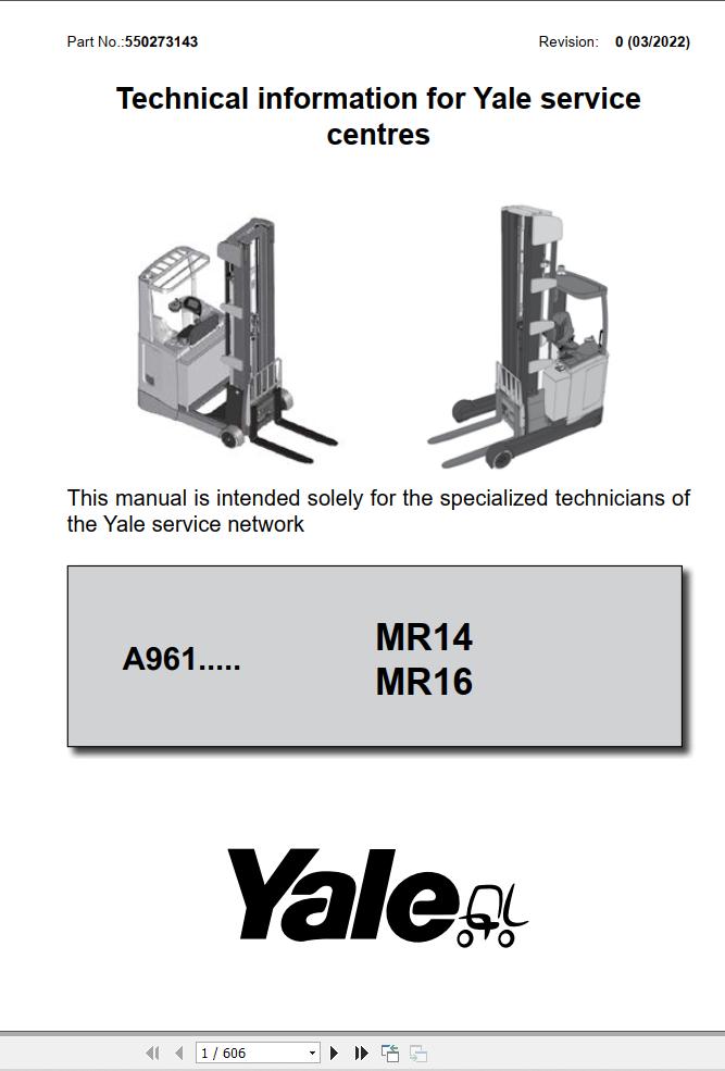 Yale Forklift A961 MR14 MR16 Service Manual