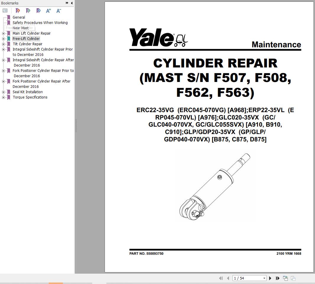 Yale Forklift A968 ERC22VG ERC25VG ERC30VG ERC32VG ERC35VG Service Manual