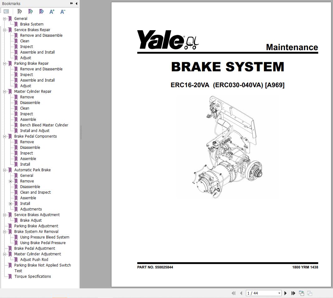 Yale Forklift A969 ERC16 20VA Service Manual