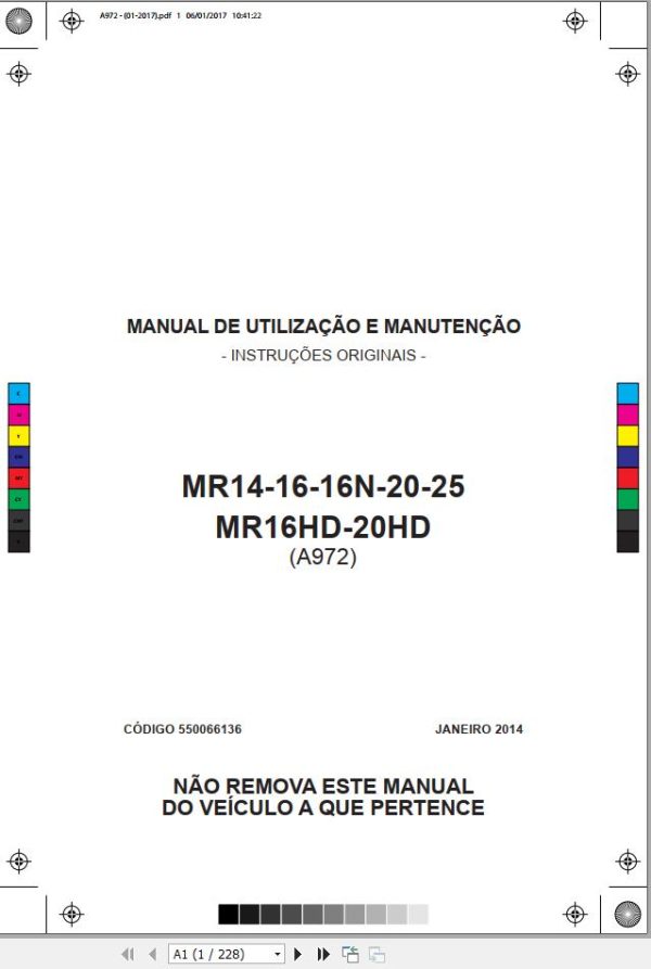 Yale Forklift A972 MR16 MR20HD Operation Maintenance Manual PT