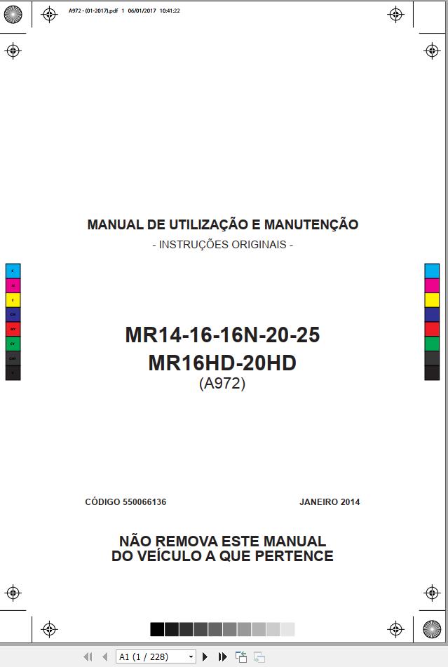 Yale Forklift A972 MR16 MR20HD Operation Maintenance Manual PT