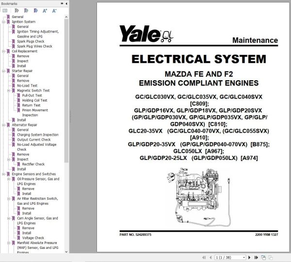 Yale Forklift A974 GLP20LX GLP25LX GDP20LX GDP25LX Europe Service Manual 02.2023 2