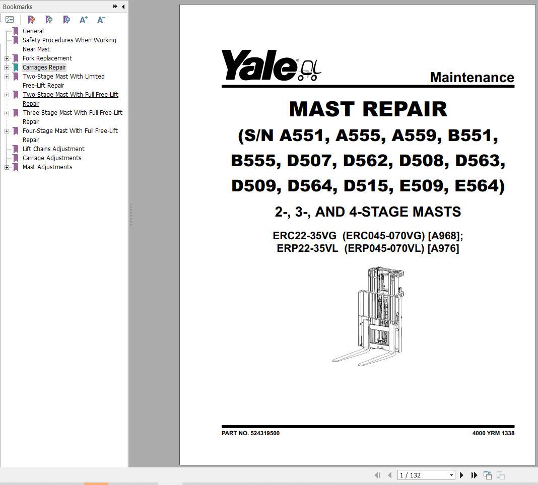 Yale Forklift A976 ERP045 050 060 070VL Service Manual