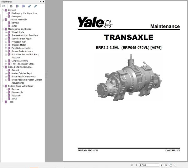 Yale Forklift A976 ERP045 050 060 070VL Service Manual 1