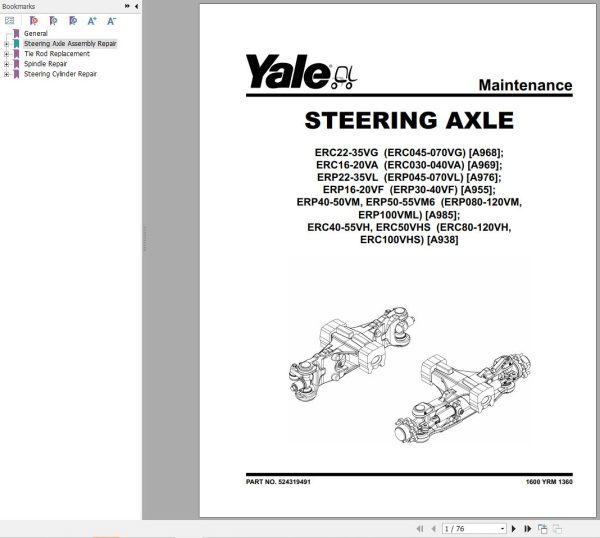 Yale Forklift A976 ERP22VL 25VL 30VL 35VL Service Manual