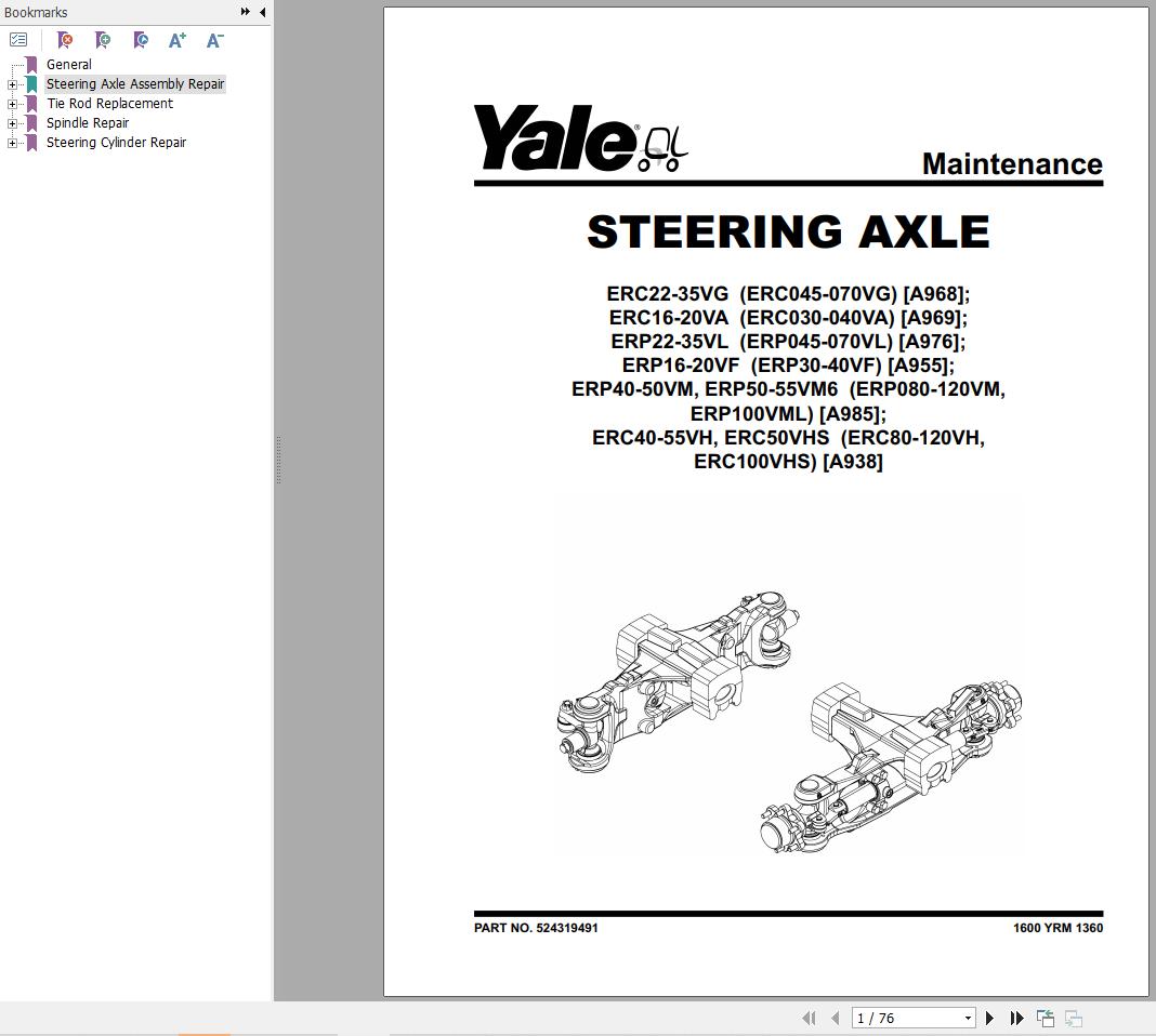 Yale Forklift A976 ERP22VL 25VL 30VL 35VL Service Manual