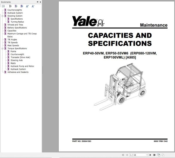 Yale Forklift A985 ERP080VM to ERP120VM Service Manual