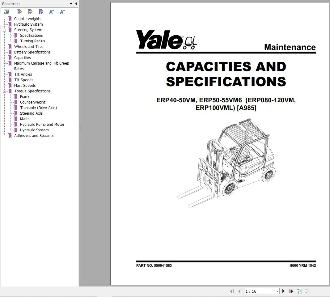 Yale Forklift A985 ERP080VM to ERP120VM Service Manual