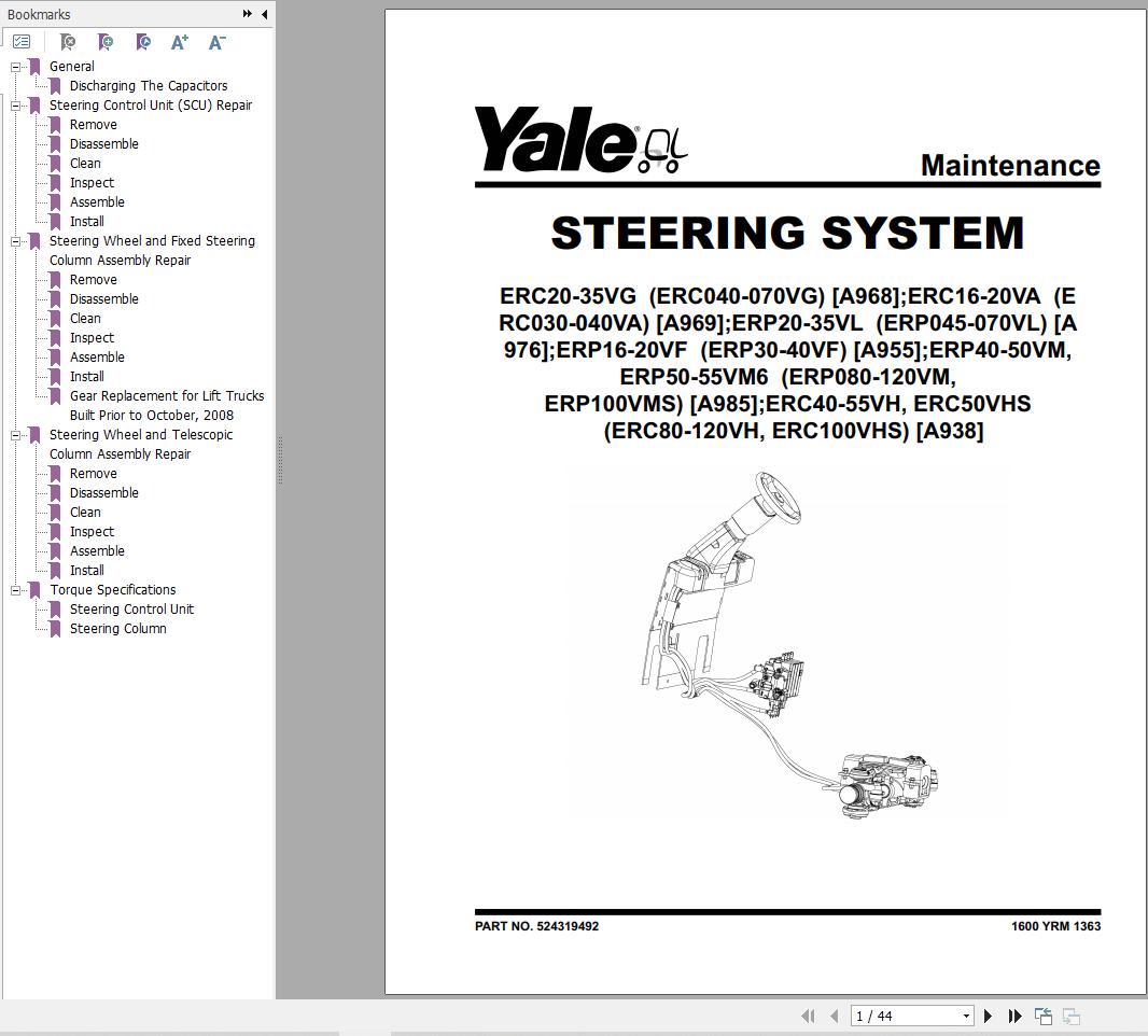 Yale Forklift A985 ERP40VM to ERP55VM6 Service Manual