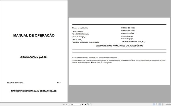 Yale Forklift A986 GP040MX GP050MX GP060MX Operation Manual PT