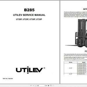 Yale Forklift B285 UT20P UT25P UT30P UT35P Service Manual 04.2022