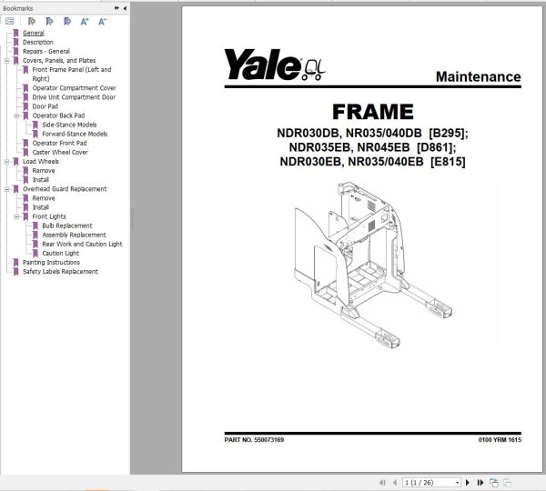 Yale Forklift B295 NDR030DB NR040DB NR035DB Service Manual