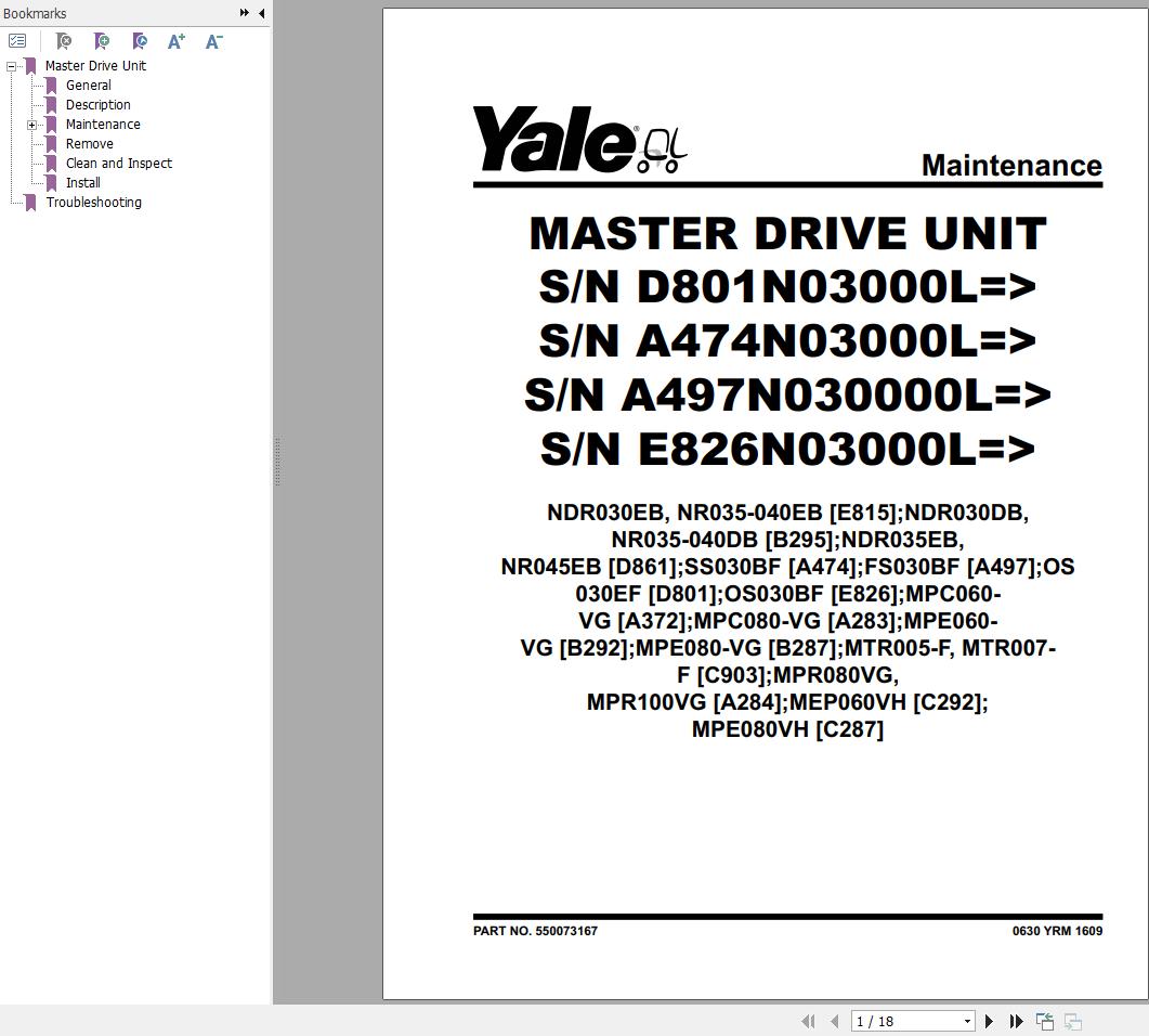 Yale Forklift B2D2 N1800V36 N1821V36 N1800V48 N1824V48 Service Manual