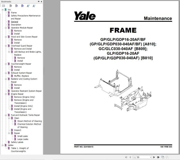Yale Forklift B810 GDPGLP16 20AF Europe Service Manual 02.2023 1