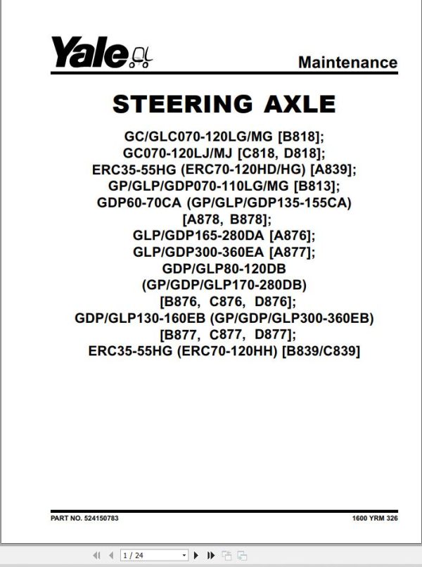 Yale Forklift B818 GC GLC070 080LG GD GLC100 120MG Service Manual