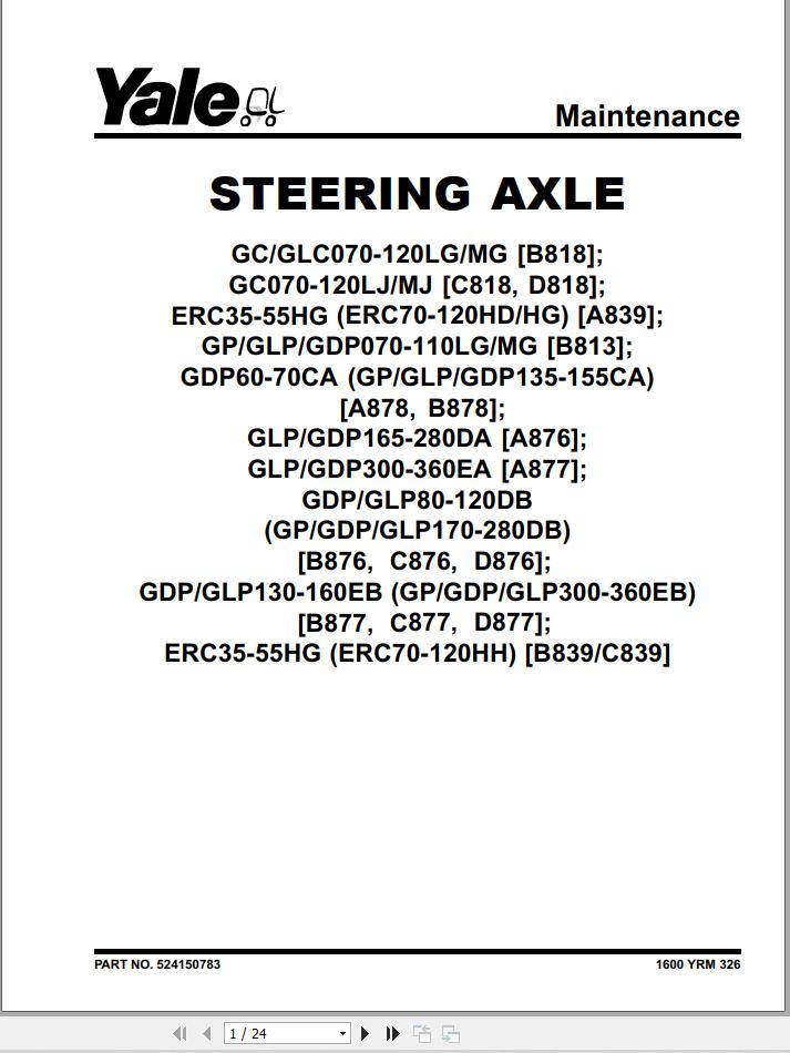 Yale Forklift B839 ERC070 120HH Service Manual