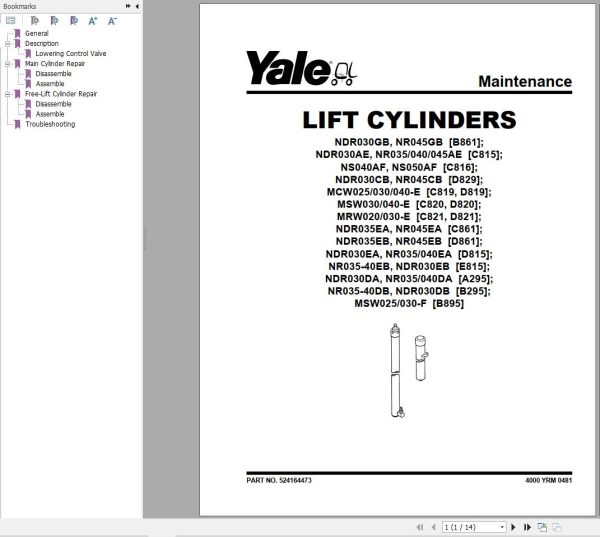 Yale Forklift B861 NDR030GB NR045GB Service Manual
