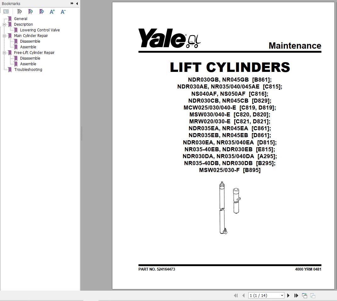 Yale Forklift B861 NDR030GB NR045GB Service Manual
