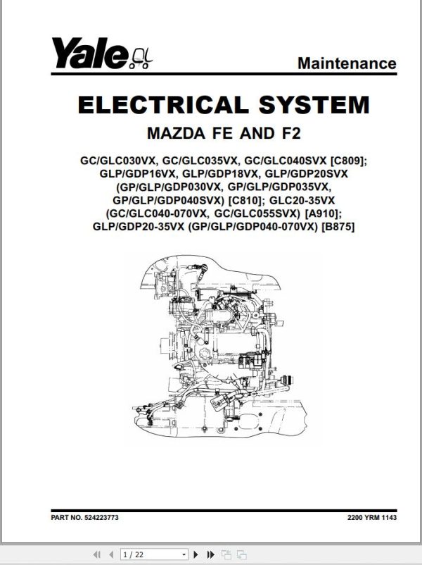Yale Forklift B875 GLP20 35VX GDP20 35VX Europe Service Manual